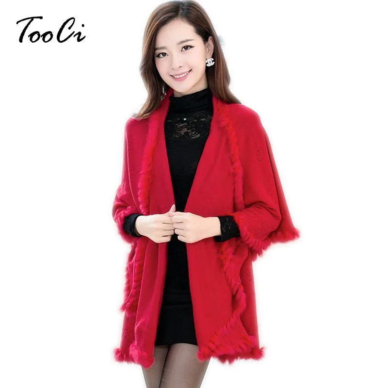 2015 Winter Autumn Rabbit Fur Collar Cashmere Cardigan