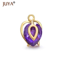  JUYA Creative Purple Zircon Rose Pendant Charms Accessories For Earrings Making Handmade DIY Bracelet Necklace Findings 