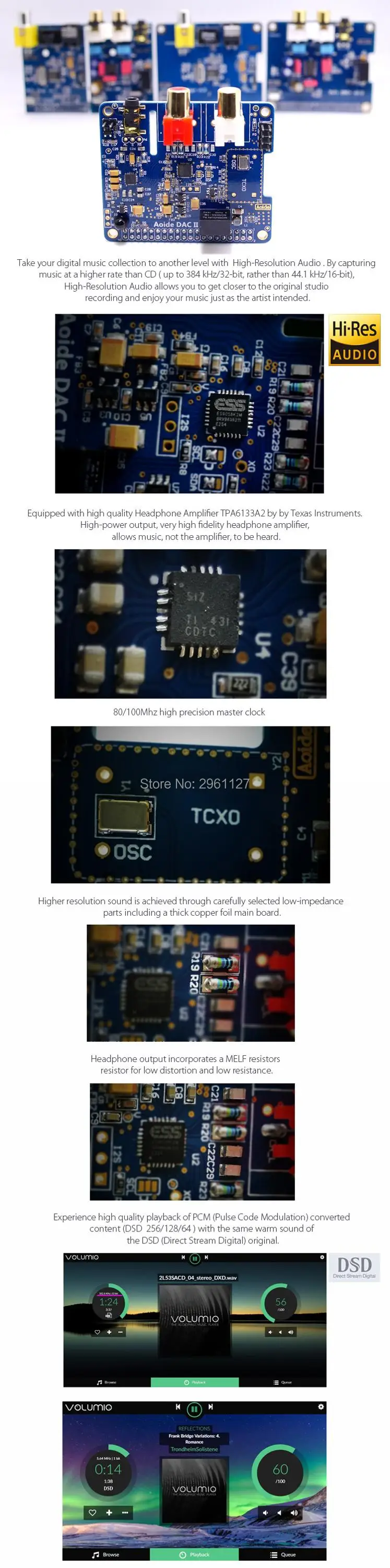 Raspberry Pi DAC II ES9018K2M DSD аудио DAC Плата расширения Звуковая карта для Raspberry Pi 3 Model B+ Plus/3B/Pi 2B/B