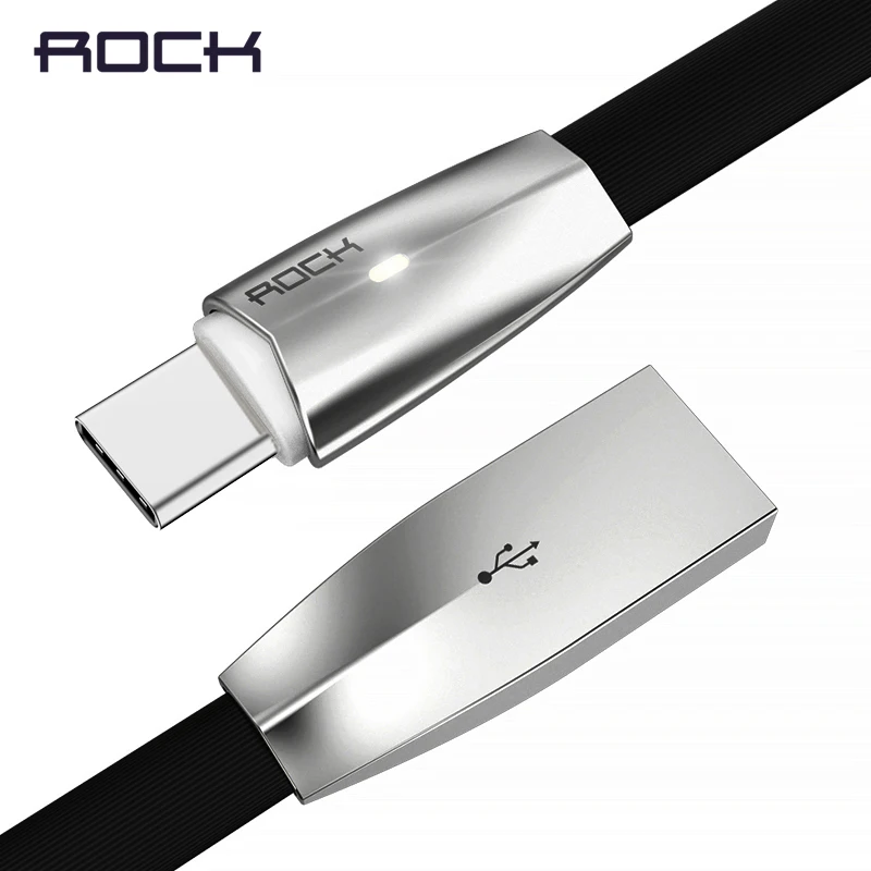 3D LED Light USB Type C Cable, ROCK 2A Zinc Alloy Led Lamp Type C USB