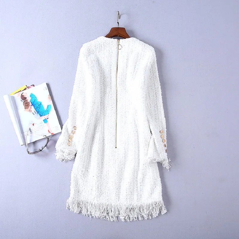 Tassel Wool Dress 2018 New Arrival Vestidos Women V-Neck Golden Button Long Sleeve Wool Blend Dress Lady Sexy Party Winter Dress Tassel Wool Dress 2018 New Arrival Vestidos Women V-Neck Golden Button Long Sleeve Wool Blend Dress Lady Sexy Party Winter Dress