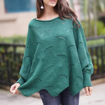 

Womens Knitted Pullover Sweater Plus Size Long Sleeve Cloak Autumn Crochet Sweater Solid Color Women Loose Sweater