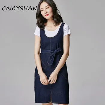 

Freeshipping Summer M-5XL Blue women dresses Plus Size casual braces jeans dress for women clothing big MD-long slim Tank Denim