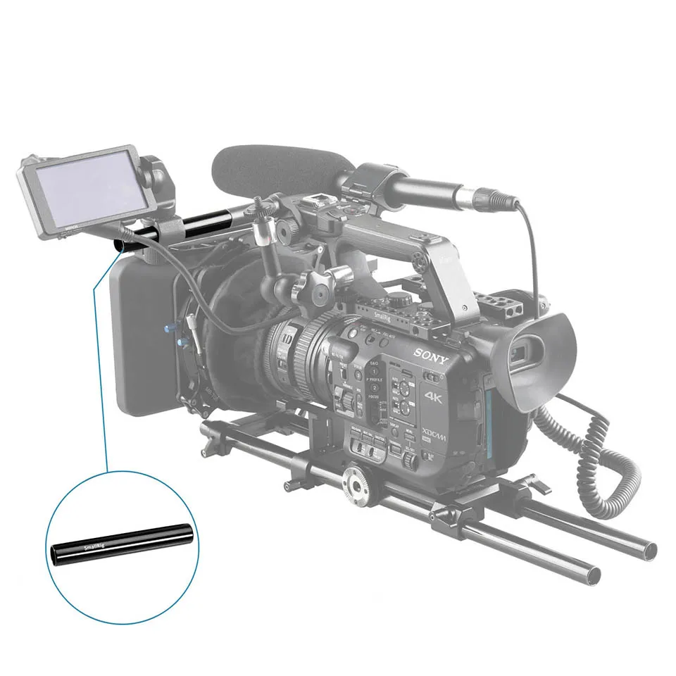 SmallRig DSLR Camera Aluminum Alloy Pair of 15mm Rods (M12-4inch) for Monitor Microphone Attach  1049