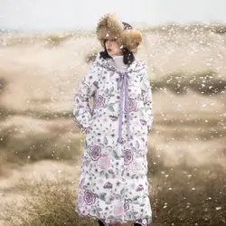 IRINAW747 старинные вышитые сетки с капюшоном Длинные теплые толстые женские зимняя куртка, пальто 2018