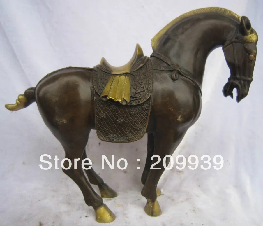 

00735 12" Chinese Bronze Gilt Animal Carved Sucessful Tang Horse Statue