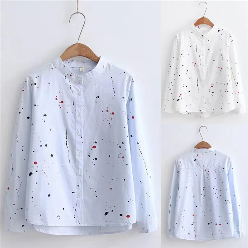 

Womens tops and blouses Fashion Long Sleeve Print Button Korean Shirt Casual Loose women's blouse blusas mujer de moda 2019