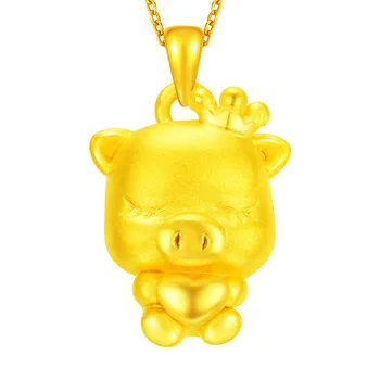 

New Arrival Pure 24K Yellow Gold Pendant 3D 999 Gold Heart Pig Pendant 1.95g