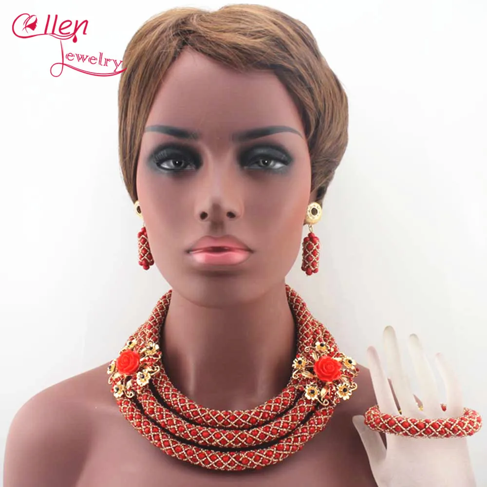Luxury Bridal Jewelry Sets Nigerian Wedding African Beads Jewelry Set