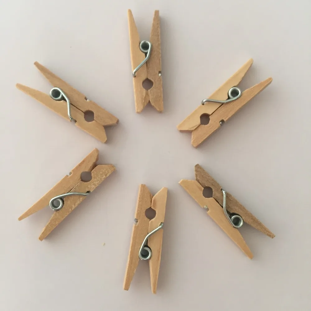 HOT 40pcs 25mm Birch Wooden Clothes Pins Mini Clothespins Natural