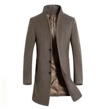 Fashion Men Long Coat Wool Trench Single Breasted Slim Fit Peacoat Overcoat male clothes Stand Collar Jacket parka