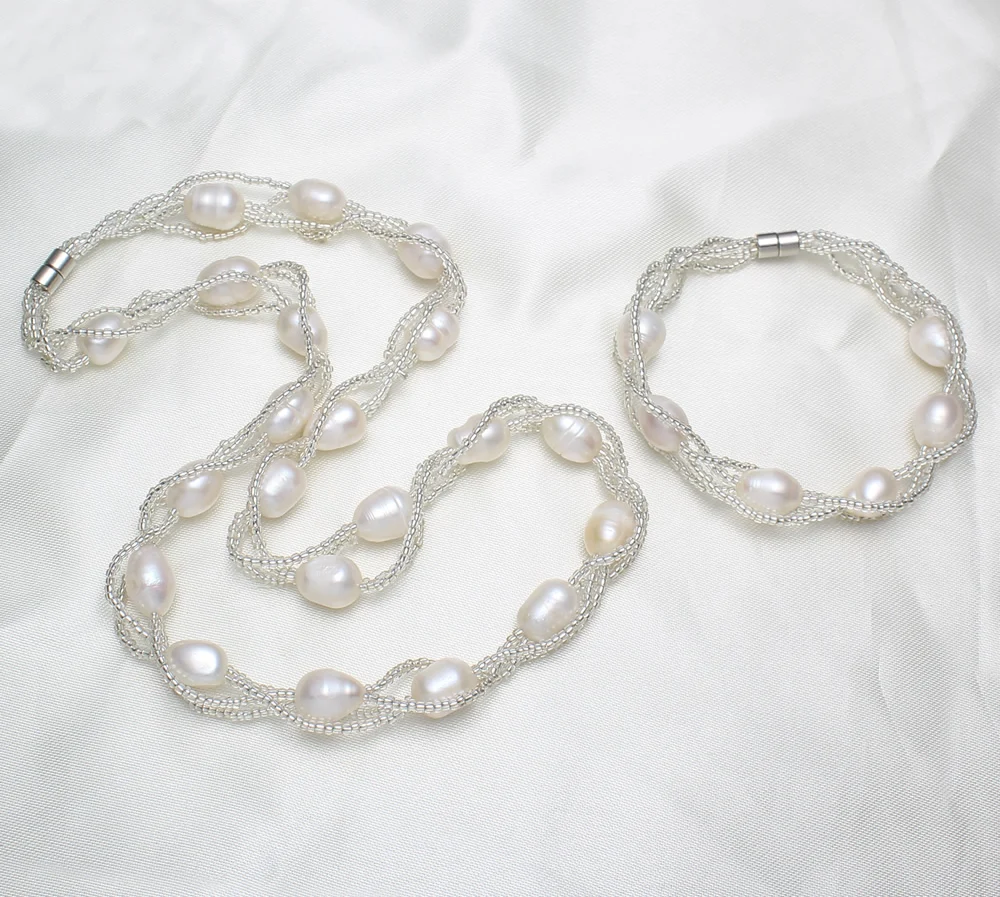 Natural Cultured Freshwater Pearl Jewelry Sets Birthday Gift bracelet