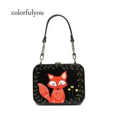 Для женщин сумки из дерева ручная роспись мультфильм лиса плечо мешок высокое качество деревянная цепочка сумка для девочек элегантный день клатч