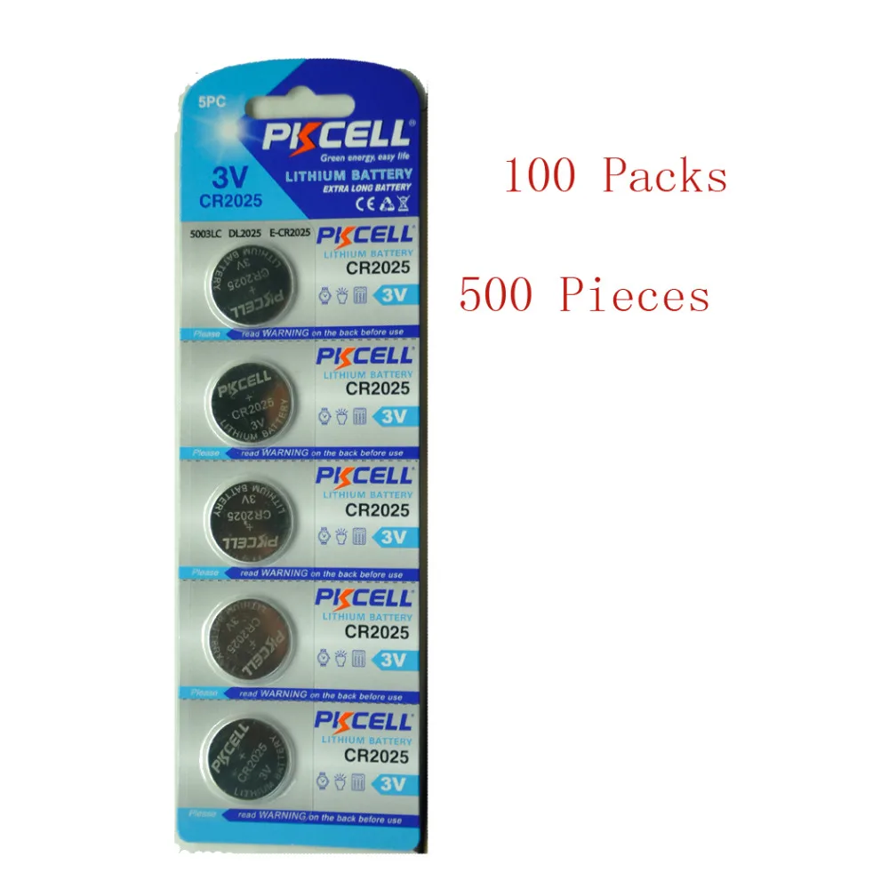 500Pcs/100Pack PKCELL CR2025 3V Lithium Battery BR2025 ECR2025 | Электроника