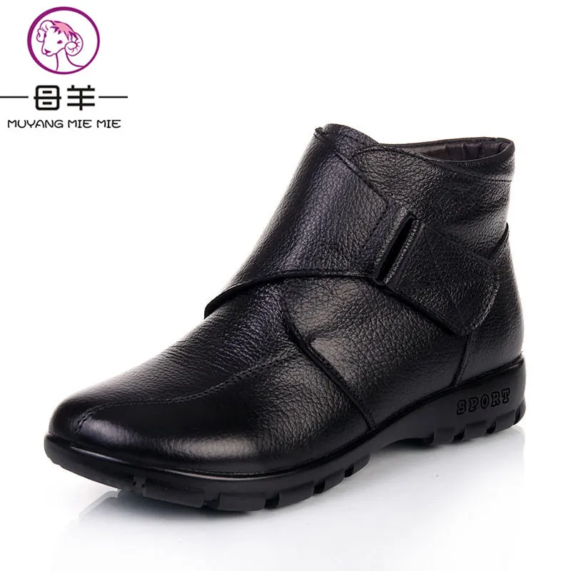 

Plus size(35-43) 2017 new ankle boots women genuine leather flat snow boots casual shoes woman thickening warm women boots