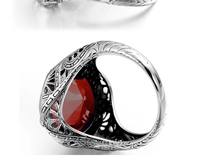 Подлинная уникальный Австрийские 925 пробы Серебряное кольцо с рубином камни для Для мужчин Винтаж с украшением в виде кристаллов; модные роскошные Для женщин вечерние ювелирные изделия