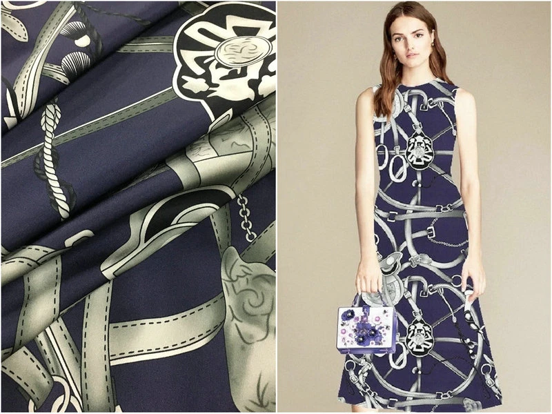 chain print satin dress