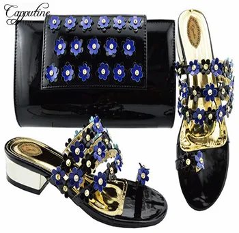 

2020 Italian Elegant Shoes And Purse Set Nigeria Style Woman Low Heels 3CM Shoes And Bag Set For Wedding Party