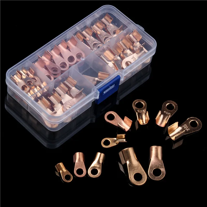 

70pcs 10A 20A 30A 40A 50A Non-insulated Bare Terminal OT Open Ring-Type Cable Wire Connector Copper Lugs Crimp Terminals Kit