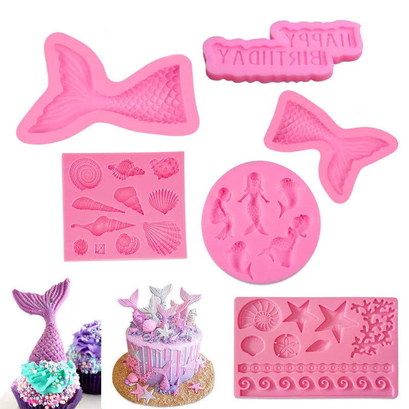 

DIY Christening Mermaid Tail Fondant Cake Decorating Tools 3D Marine Life Fish Fondant Molds Silicone Fondant Mold