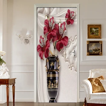 

PVC Self-adhesive Door Sticker 3D European Jewelry Flower Waterproof Wallpaper For Living Room Bedroom Door Mural Decals Decor