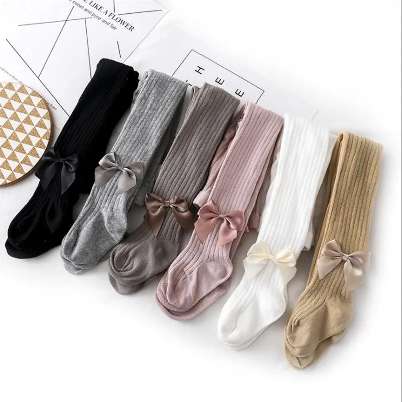 

2019 Children Spring/Autumn Socks Cotton Baby Girl Pantyhose Kid Knitted Solid Color Little Girls Bow Socking