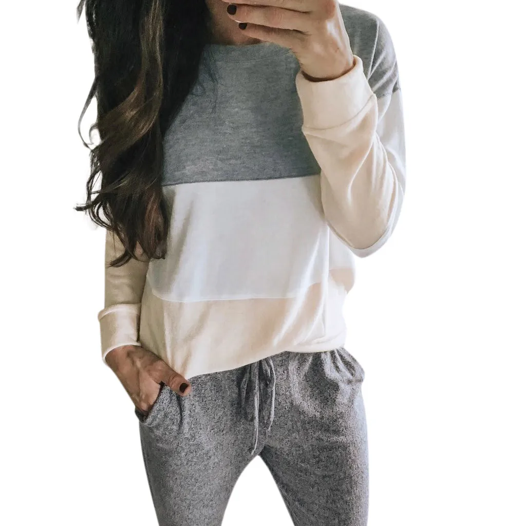 

Women's Fashion Long Sleeve Sweaters Autumn Winter 2019 Casual Patchwork Colod O-Neck Pullover Sudadera Mujer sueter New z0710