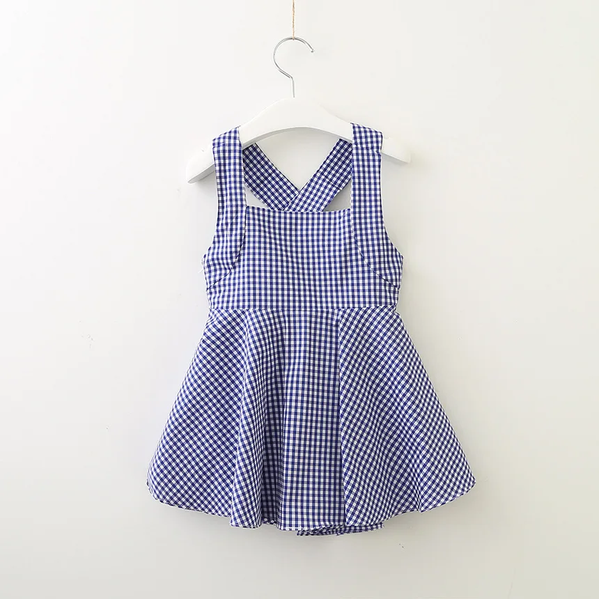 

Hurave camis suspenders dress causal plaid cotton infant A-line cute backless Baby Girls Clothes Children strapless dresses
