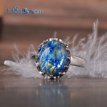 

MosDream Earth Wizard Opal Ring Protector Oval Blue Magic Elf rings for women Elegant Myth Vintage Ladies Romantic Gift