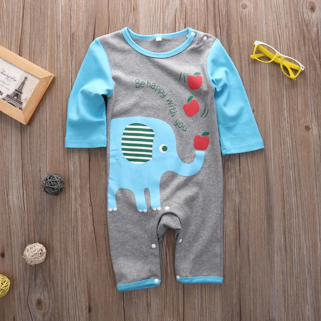 

Elephant Giraffe Baby Boy Girl Clothes Long Sleeve Warm cartoon cotton Romper