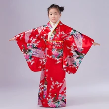 Красный японский Стиль детское кимоно для девочки платье Винтаж детская юката танцевальное платье для выступлений детский косплейный костюм BG009