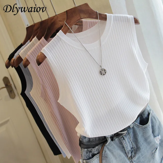 US $6.79 Knitted Vests Women Top O-neck Solid Tank Fashion Female Sleeveless Casual Thin Tops 2020 Summer Kn