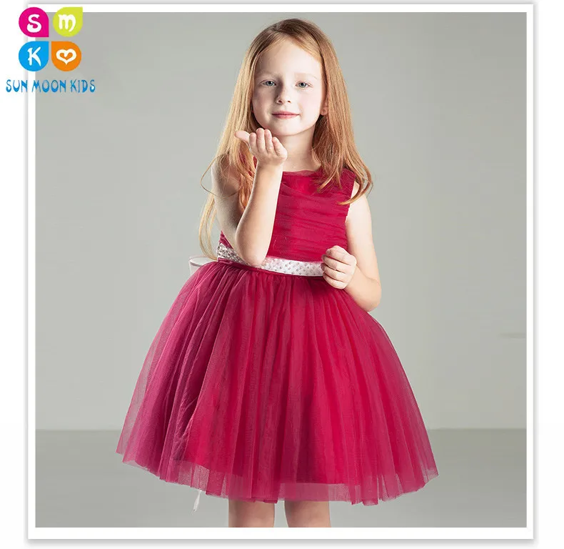 

Fluffy Sweet Red Satin Girl Wedding Dress,Elegant First Birthday Outfit Girl Ball Gown,Handmade Beaded Belt Child Party Gown
