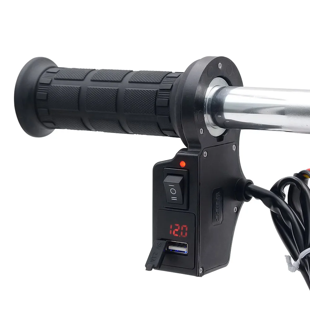 

1 Pair Universal Motorcycle 22mm Heading Handlebar 3 in1 Motorbike Heated Grips Handle +Voltage +USB Charger Function