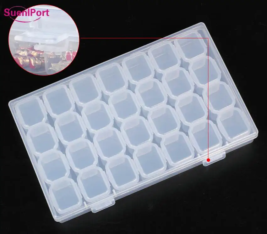 Sune l Port 28 Grids/Box Empty Nail Storage Container Crystal Beads Accessories Container Nail Tool Clear Nail Art Rhinestone