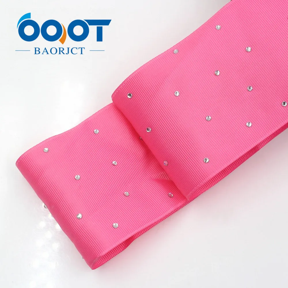 2 yards/lot 3" 75mm Diamond Craft Grosgrain Ribbon DIY Rhinestones Hair Bow Materials Home Textile Printed,I-19416-1017