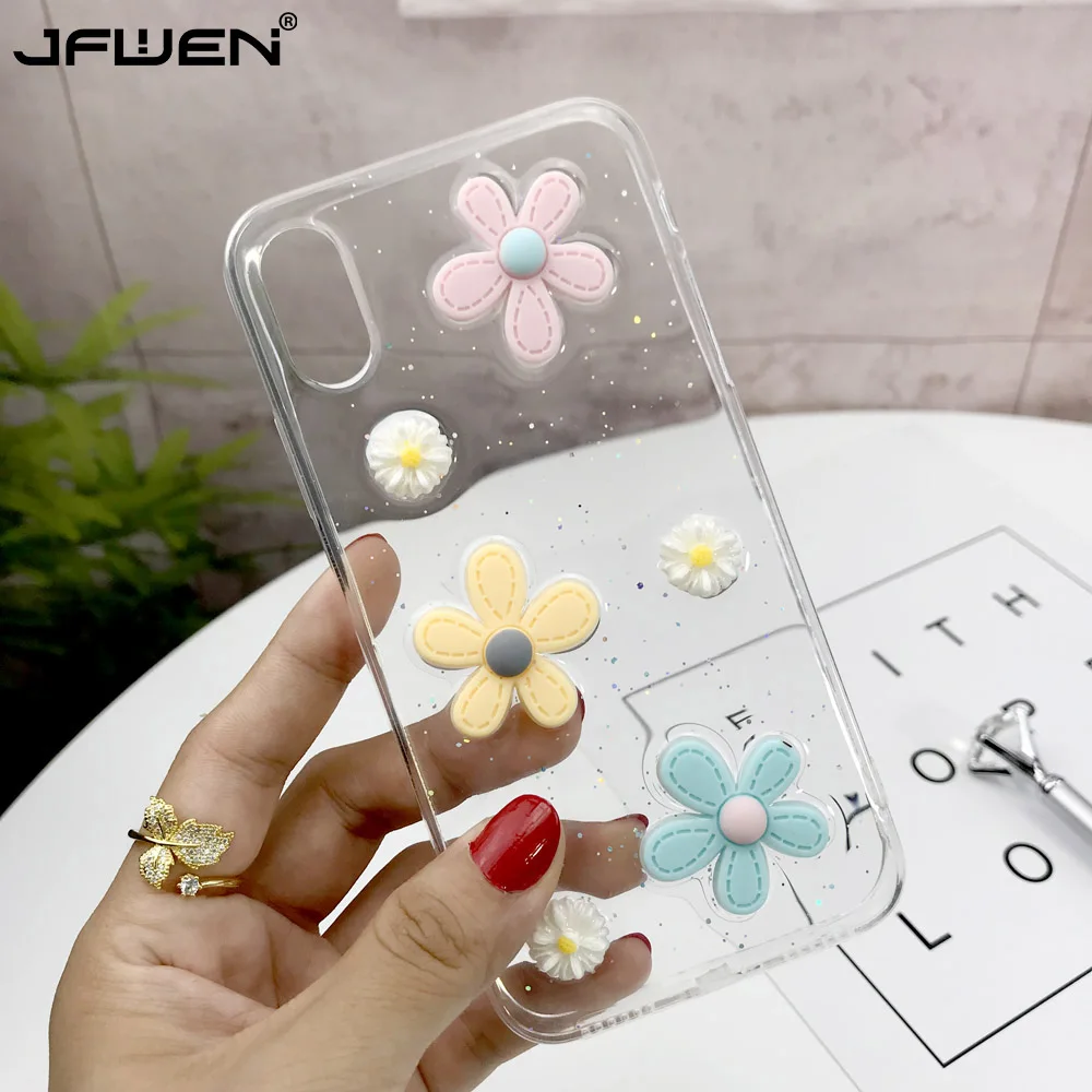 

Cute 3D Daisy Fresh Flowers Phone Cases For iPhone XR X 6S 7 8 Plus Transparent Clear Soft TPU Cover For iPhone XS Max Case Capa