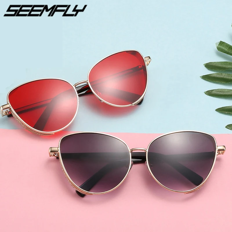 

Seemfly Gothic Cat Eye Sunglasses Women Brand Steampunk Glitter Frame Sun Glasses Fashion UV400 Shades Decoration Oculos Gafas