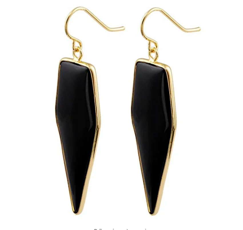 

FYJS Unique Fashion Jewelry Light Yellow Gold Color Long Arrow Shape Black Agates Earrings