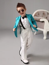 Four Pieces Luxurious green formal boys suits Ring Bearer Suits kids Tuxedo With Black Bow Tie