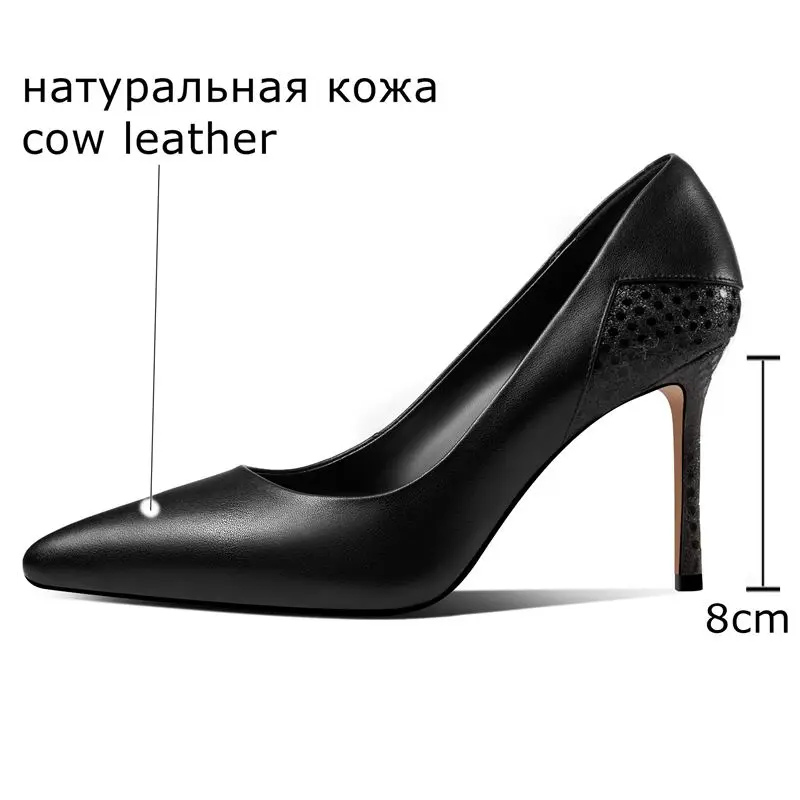 ALLBITEFO natural soft genuine leather super high heel shoes pointed toe casual fashion ladies shoes Spring Autumn women heels