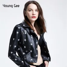 Young Gee Faux Leather Jackets Women Zipper Belt Moto Bomber Stars Embroidery Cool Streetwear Autumn Winter Outwear PU Coats
