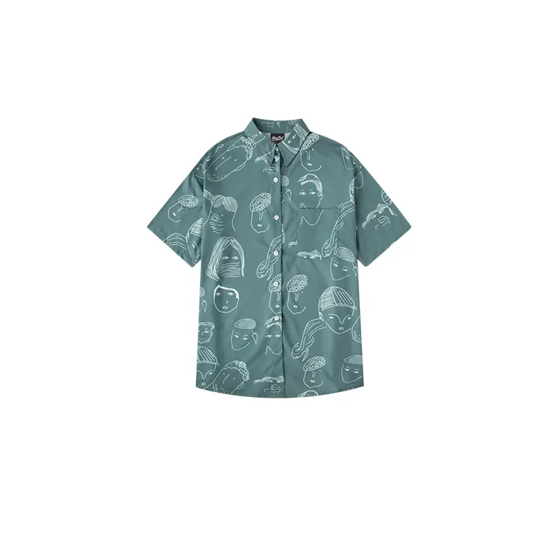 GONTHWID винтажные комические летние пляжные рубашки мужские Harajuku повседневные с коротким рукавом Гавайские карманные Рубашки модные пары уличная топы - Цвет: Gray Green