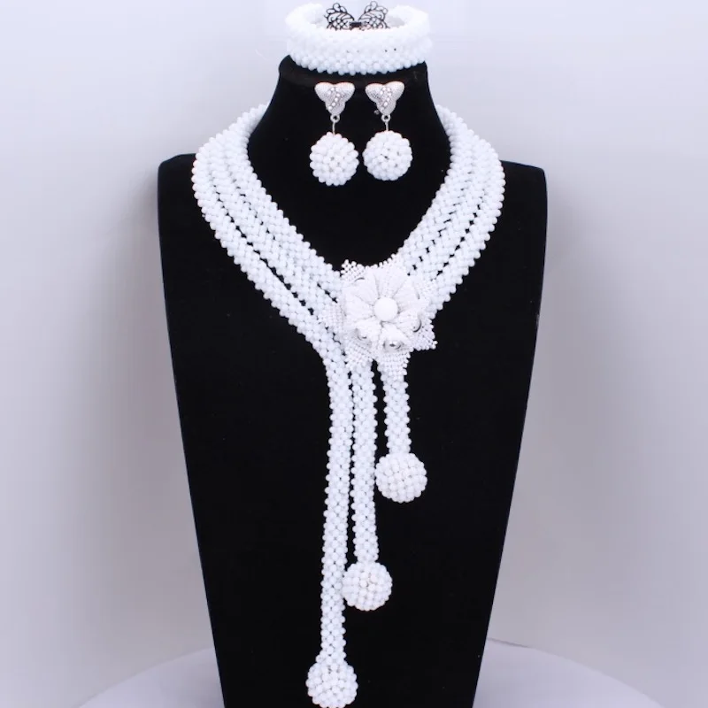 

Pure White African Beads Jewelry Sets Big Nigerian Wedding Necklace Set of Beads Crystal Bridal Jewelry Set 2023 Fashion