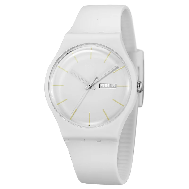 Часы Swatch кварцевые часы оригинальные красочные нейтральные белые женские