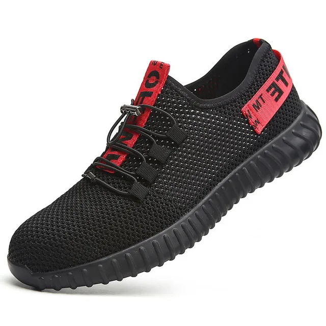 Мужская Рабочая обувь с прокалывающимся стальным носком Защитная обувь черная сетчатая ткань, износостойкая дышащая мужская рабочая обувь, ботинки - Цвет: red