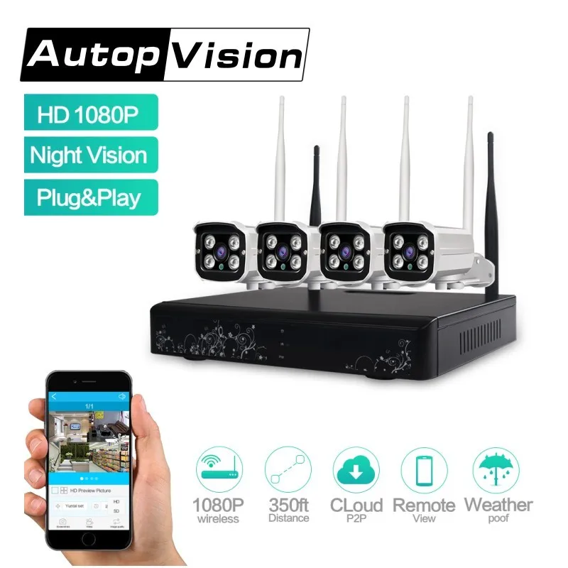 LS-WIFI 4CH 1080P HD Беспроводная сетевая IP камера безопасности комплект WIFI NVR 2 0 МП