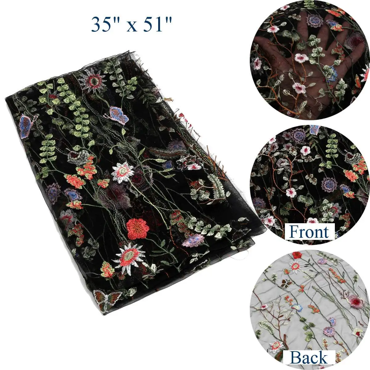 

1 Yard High Quality Floral Embroidery Black Mesh Wedding Dress Lace Fabric DIY Wedding Dress Fashion Accessories