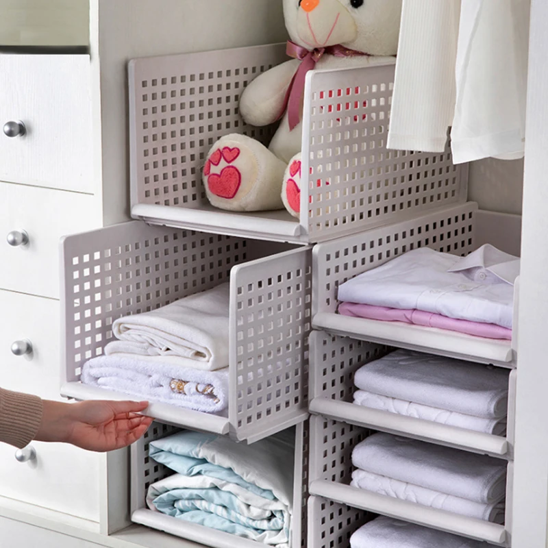 

Extra Large Wardrobe Clothes Storage Basket Multi-layer Stackable Partition Layered Rack