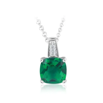 

I&Zuan Fine Jewelry Necklace Women S925 sterling-silver-jewelry Necklaces Pendants Green Square Stone Chain Accessories N106